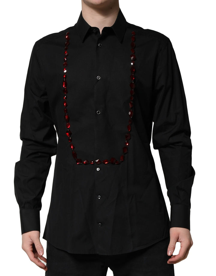 Dolce &amp; Gabbana Black Crystal Embellished GOLD Dress Shirt