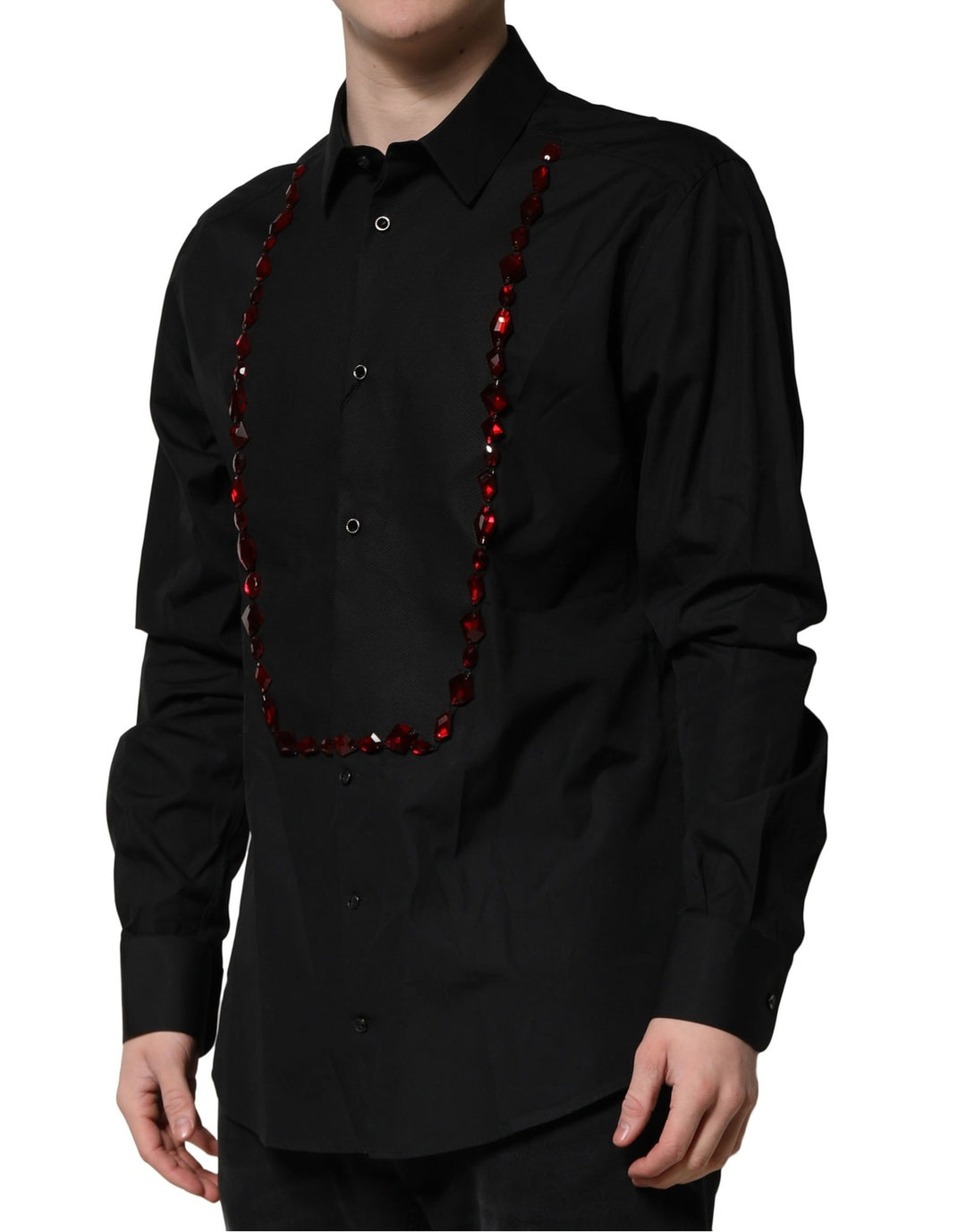 Dolce &amp; Gabbana Black Crystal Embellished GOLD Dress Shirt