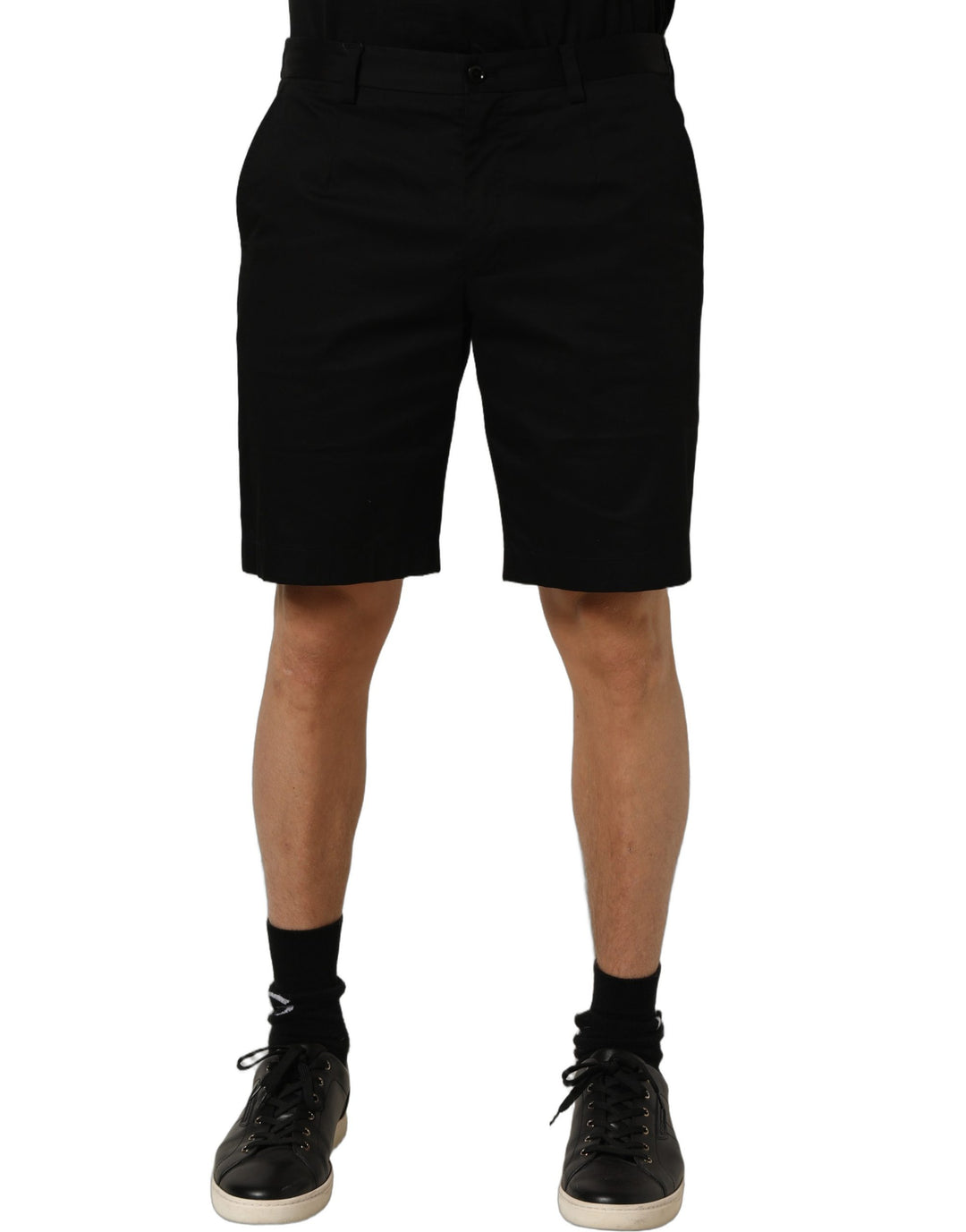 Dolce &amp; Gabbana Black Cotton Mid Waist Men Bermuda Shorts