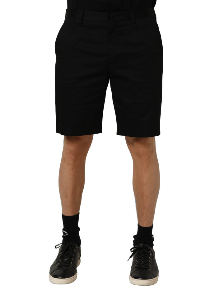 Dolce &amp; Gabbana Black Cotton Mid Waist Men Bermuda Shorts
