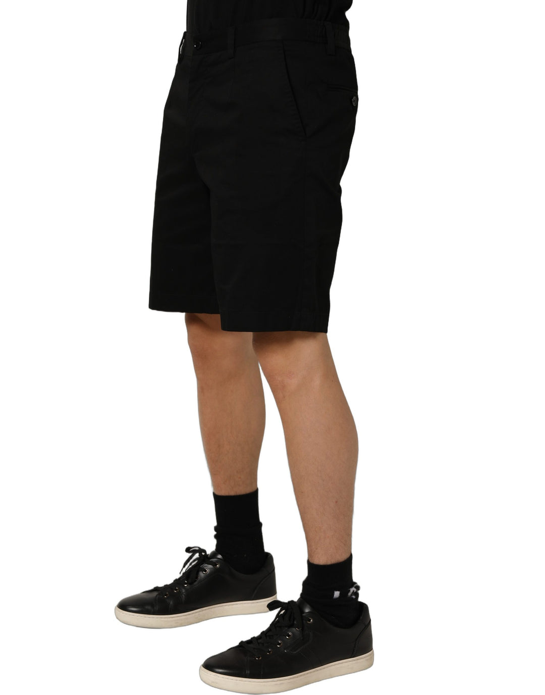 Dolce &amp; Gabbana Black Cotton Mid Waist Men Bermuda Shorts