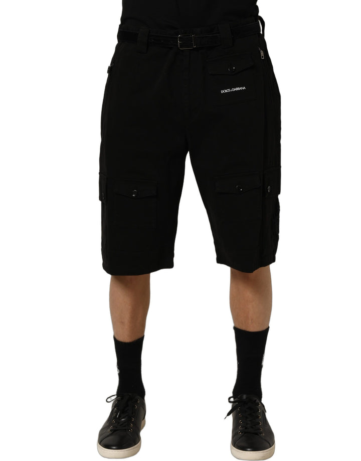 Dolce &amp; Gabbana Black Cotton Mid Waist Men Cargo Shorts