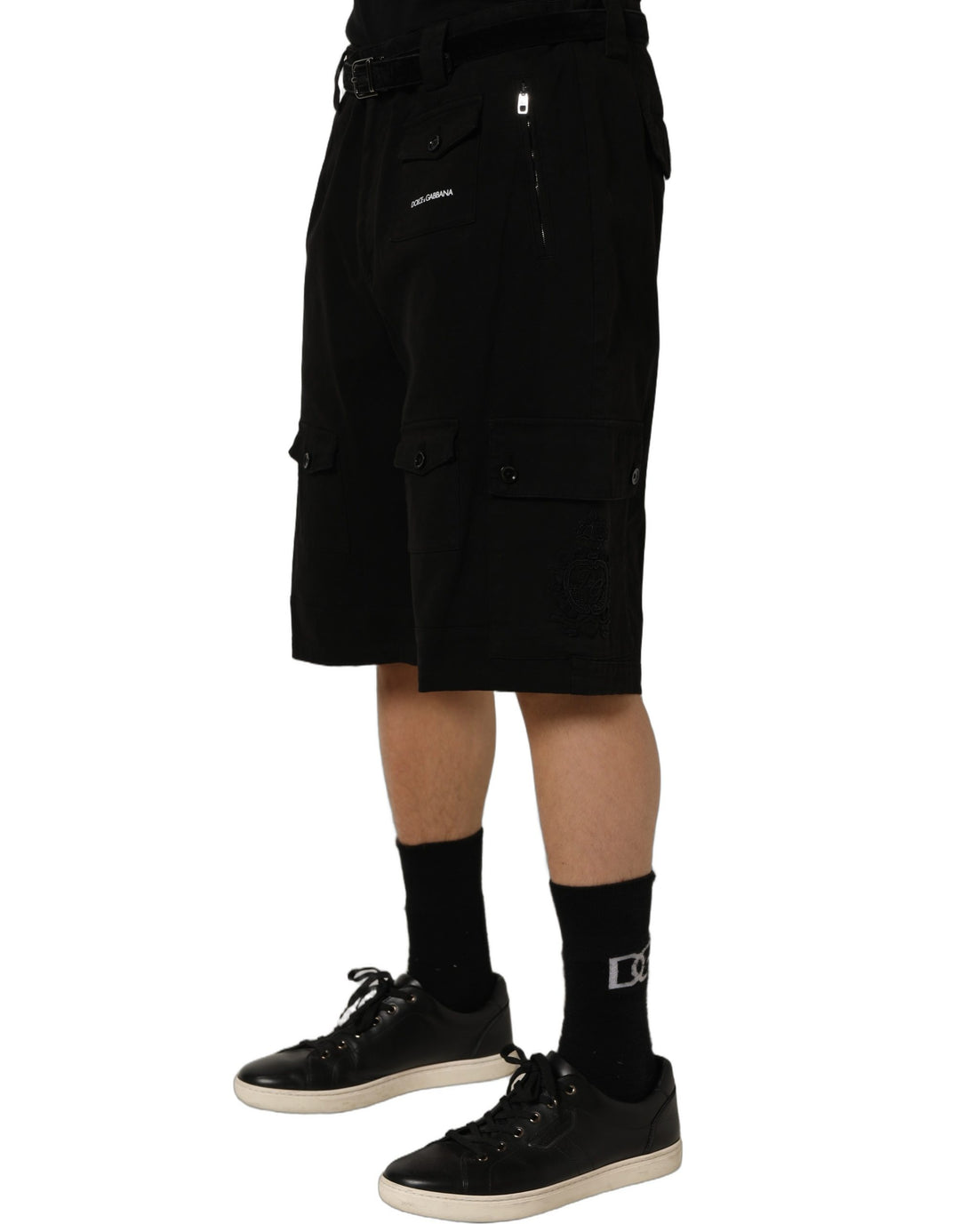 Dolce &amp; Gabbana Black Cotton Mid Waist Men Cargo Shorts