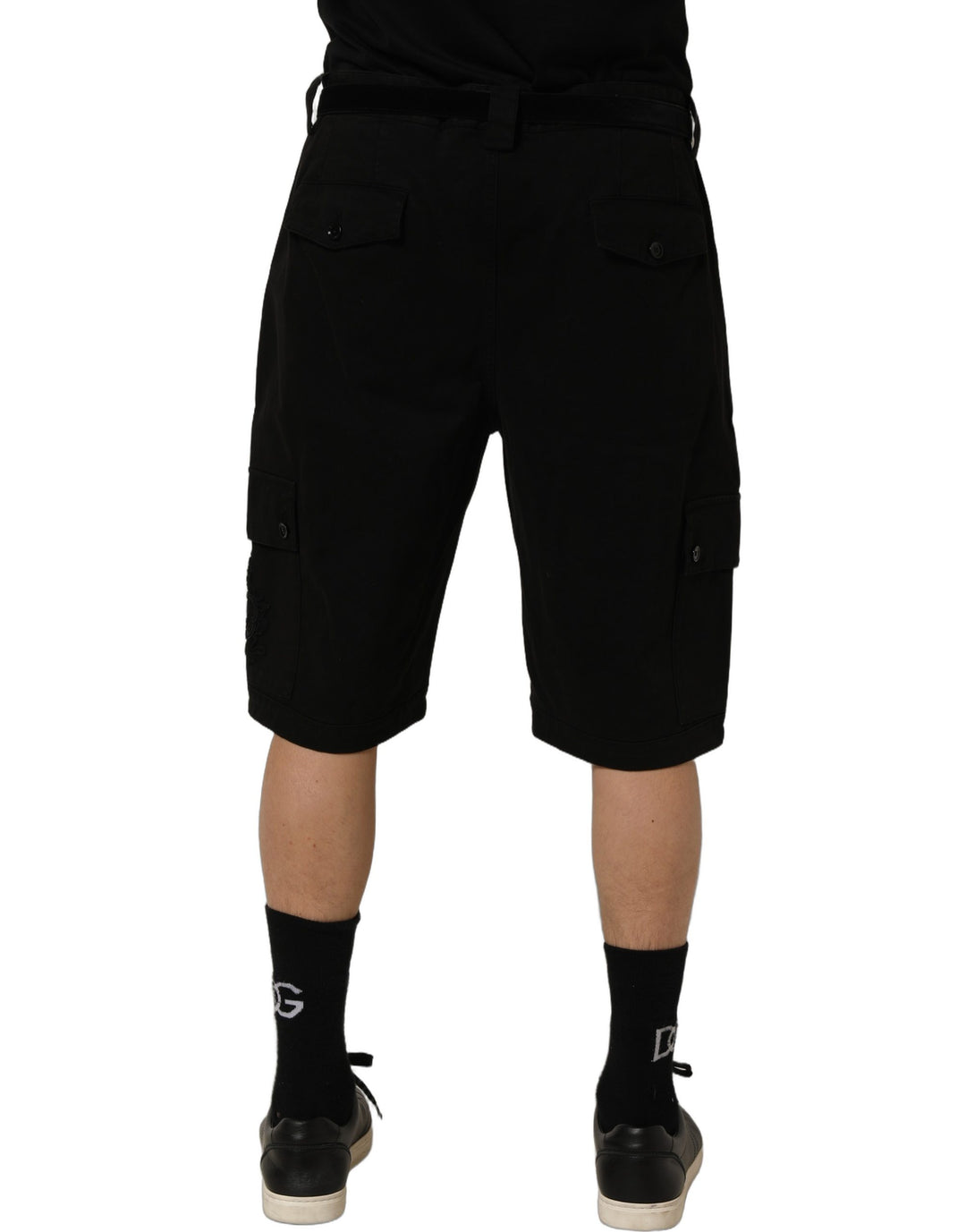 Dolce &amp; Gabbana Black Cotton Mid Waist Men Cargo Shorts