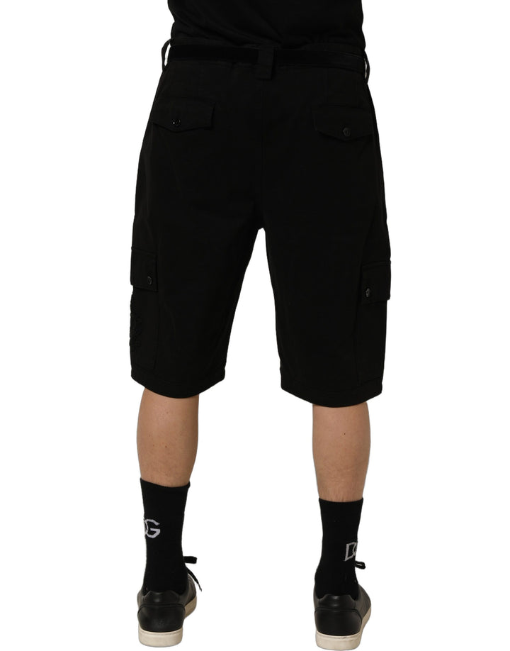 Dolce &amp; Gabbana Black Cotton Mid Waist Men Cargo Shorts