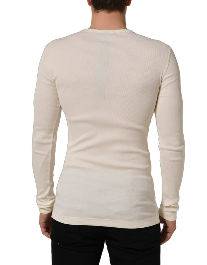 Dolce &amp; Gabbana Off White Cotton Henley Long Sleeves T-shirt