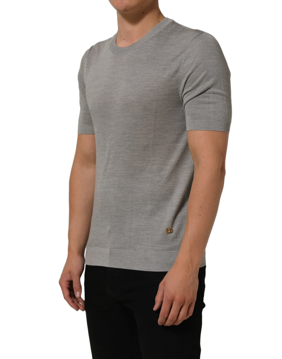 Dolce &amp; Gabbana Gray Silk Crew Neck Short Sleeves T-shirt
