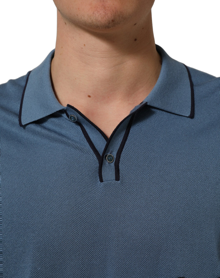 Dolce &amp; Gabbana Blue Cotton Collared Short Sleeves T-shirt