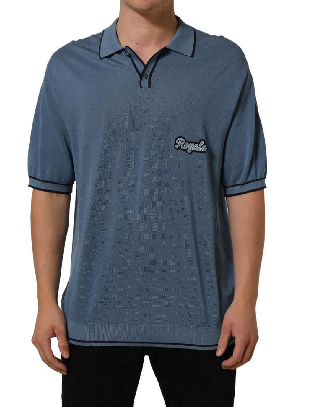 Dolce &amp; Gabbana Blue Cotton Collared Short Sleeves T-shirt