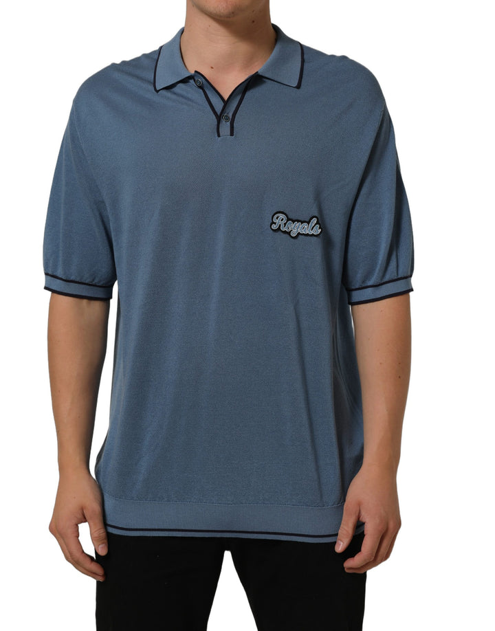 Dolce &amp; Gabbana Blue Cotton Collared Short Sleeves T-shirt