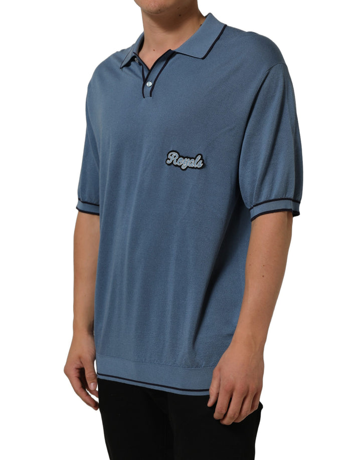 Dolce &amp; Gabbana Blue Cotton Collared Short Sleeves T-shirt