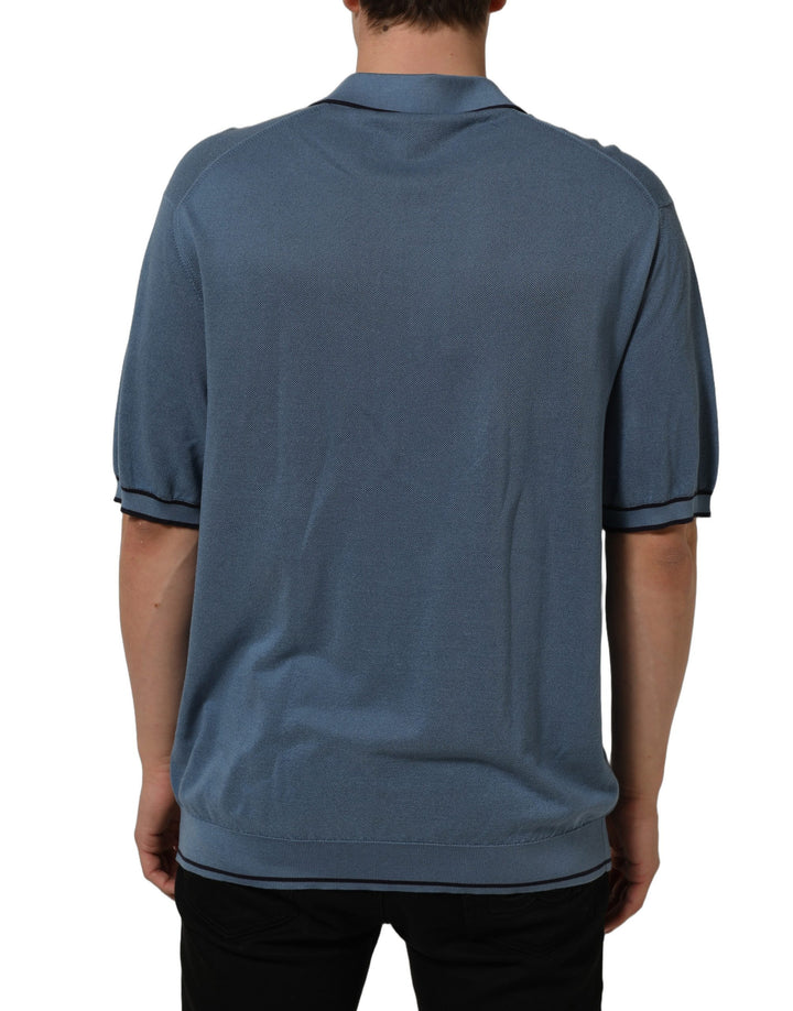 Dolce &amp; Gabbana Blue Cotton Collared Short Sleeves T-shirt