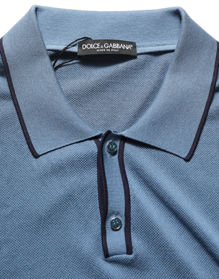 Dolce &amp; Gabbana Blue Cotton Collared Short Sleeves T-shirt