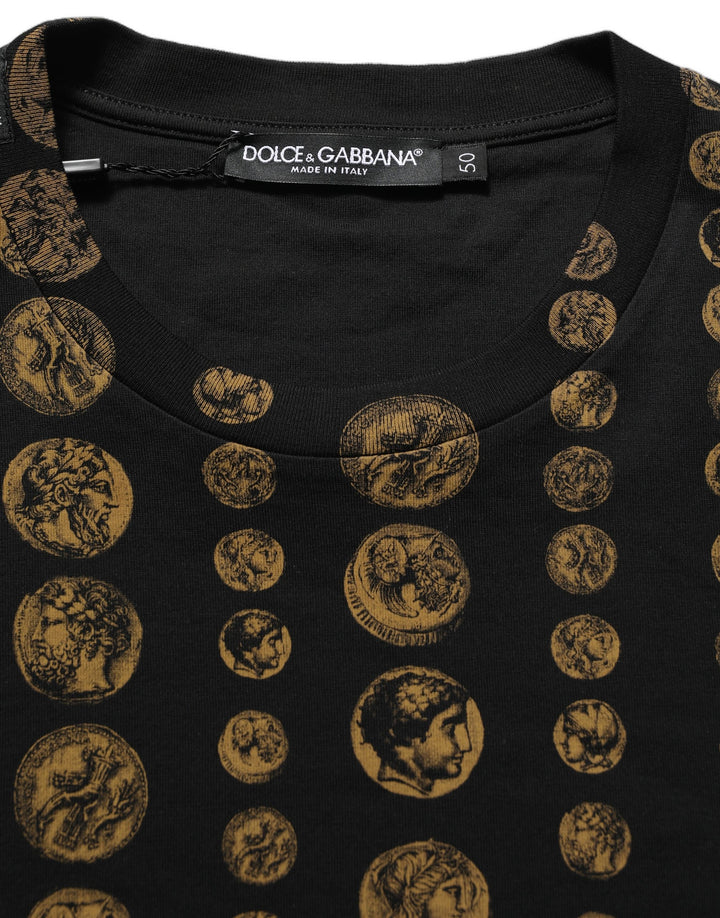 Dolce &amp; Gabbana Black All Over Coin Print Cotton Men T-shirt