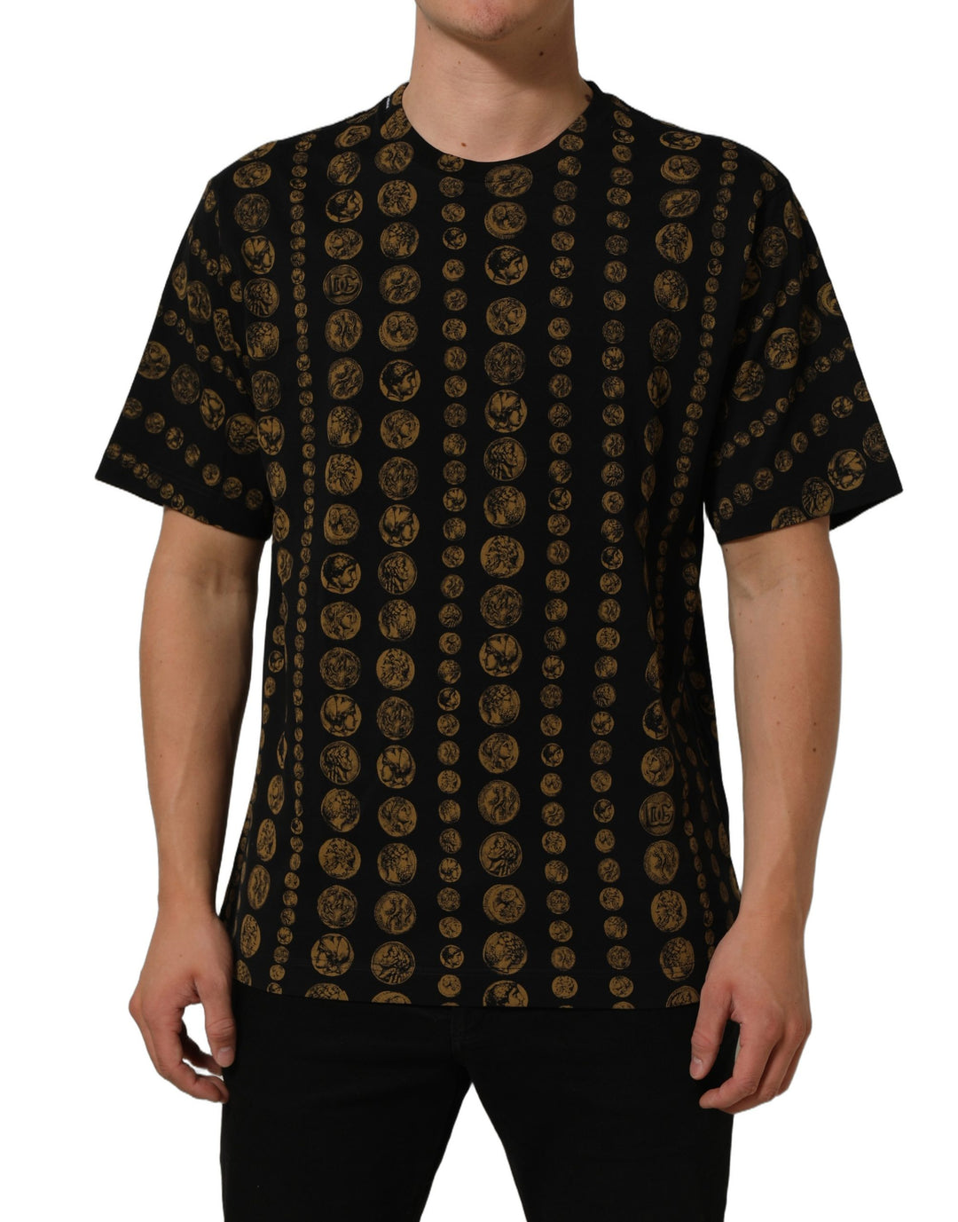 Dolce &amp; Gabbana Black All Over Coin Print Cotton Men T-shirt