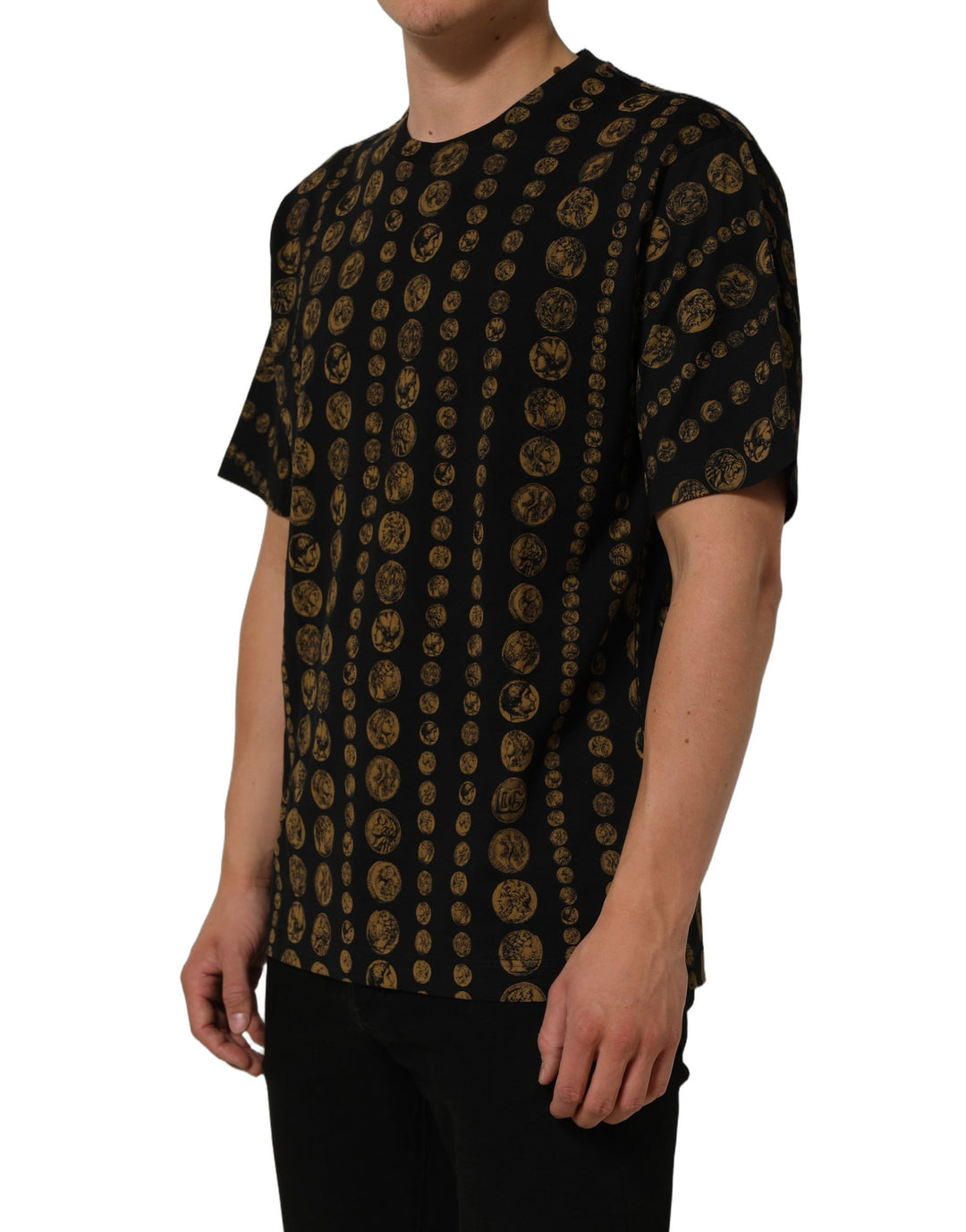 Dolce &amp; Gabbana Black All Over Coin Print Cotton Men T-shirt