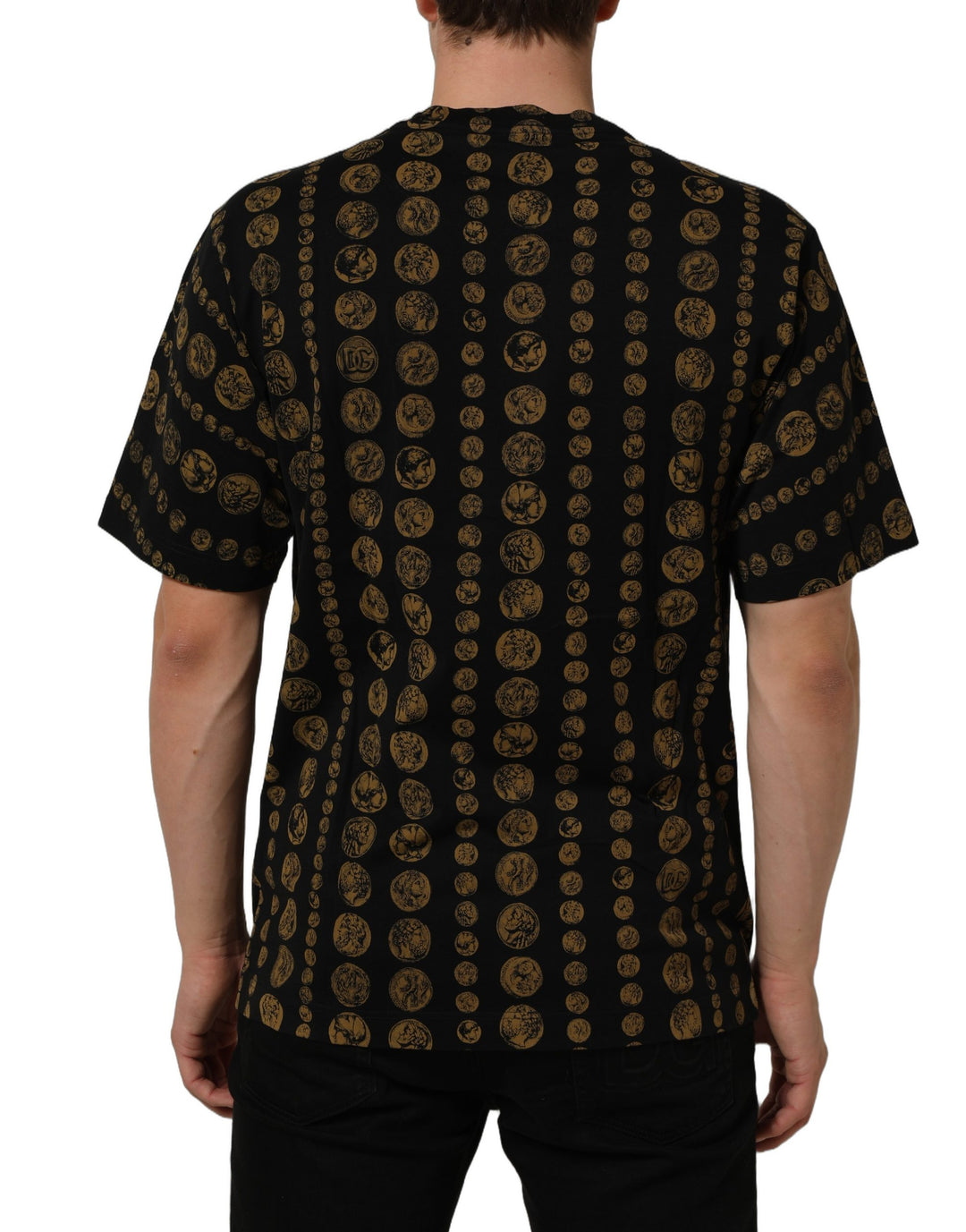 Dolce &amp; Gabbana Black All Over Coin Print Cotton Men T-shirt
