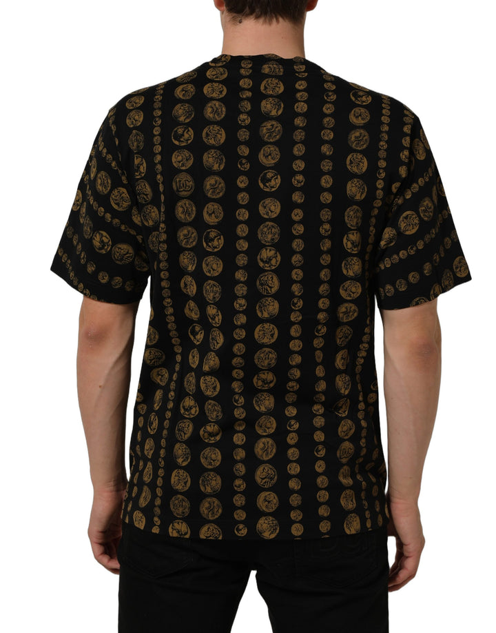 Dolce &amp; Gabbana Black All Over Coin Print Cotton Men T-shirt
