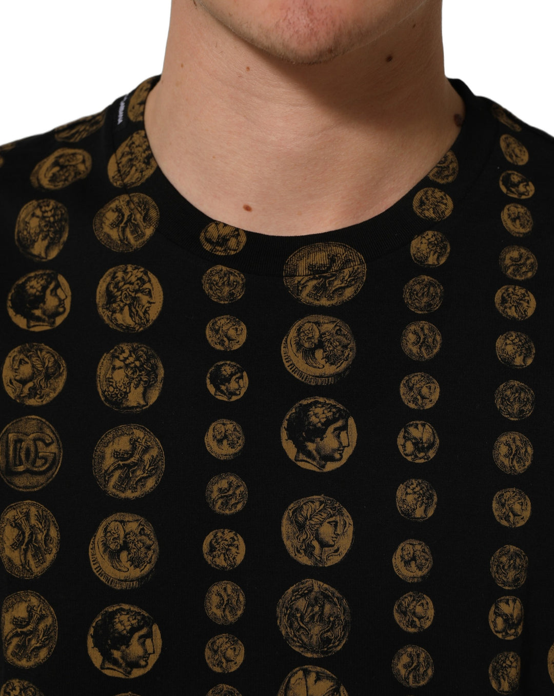 Dolce &amp; Gabbana Black All Over Coin Print Cotton Men T-shirt