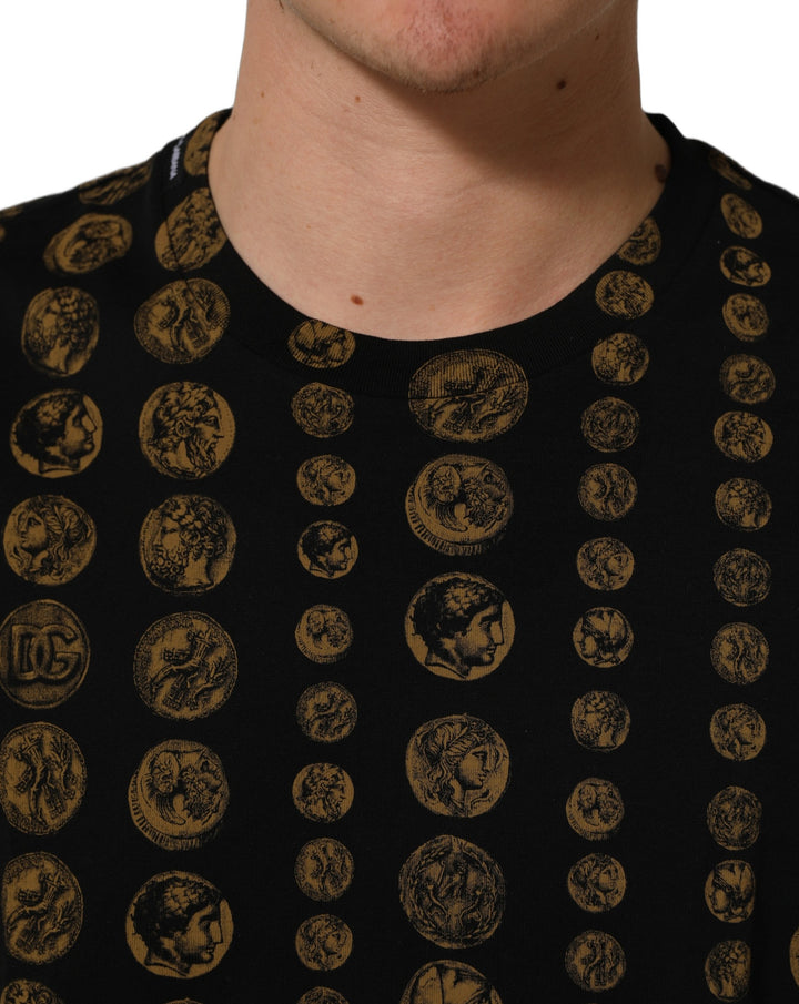 Dolce &amp; Gabbana Black All Over Coin Print Cotton Men T-shirt