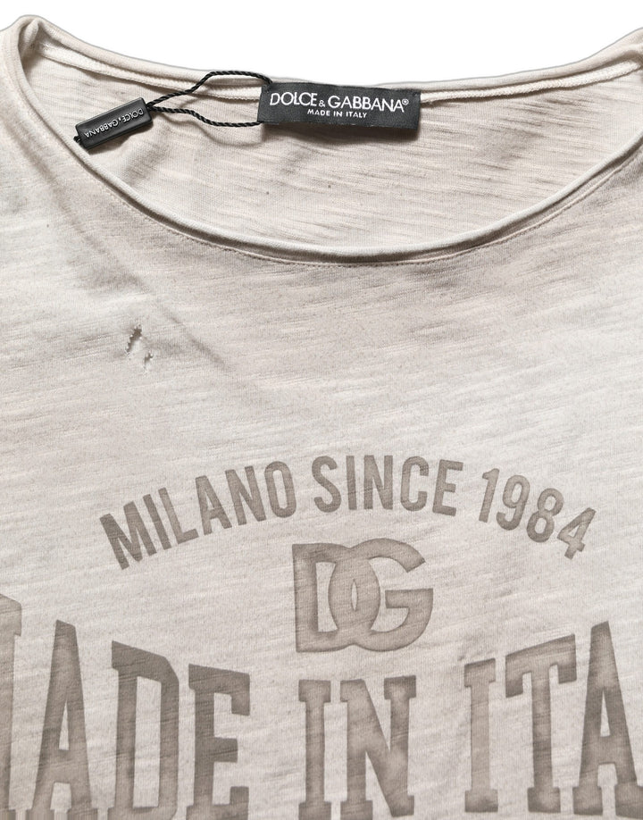 Dolce &amp; Gabbana Light Gray Graphic Print Distressed T-shirt