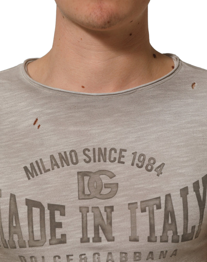 Dolce &amp; Gabbana Light Gray Graphic Print Distressed T-shirt