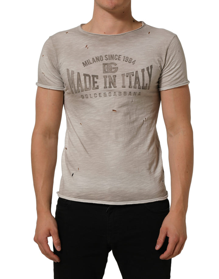 Dolce &amp; Gabbana Light Gray Graphic Print Distressed T-shirt