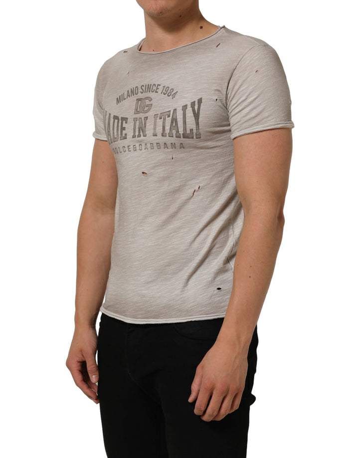 Dolce &amp; Gabbana Light Gray Graphic Print Distressed T-shirt