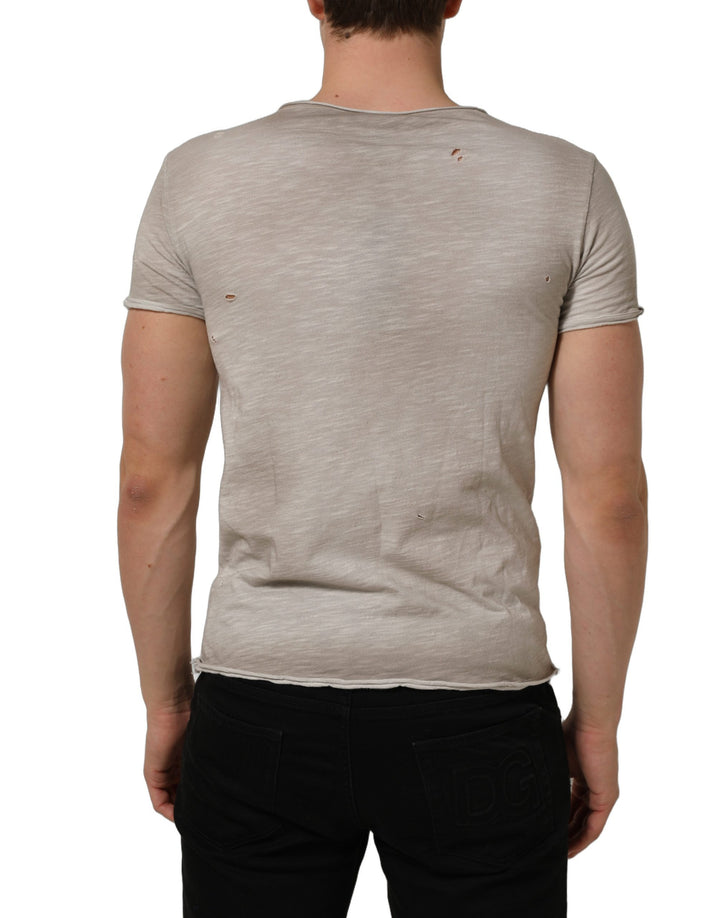Dolce &amp; Gabbana Light Gray Graphic Print Distressed T-shirt