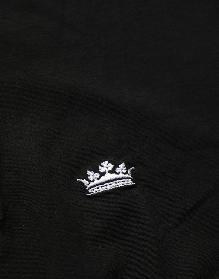 Dolce &amp; Gabbana Black Crown Short Sleeved Henley Men T-shirt