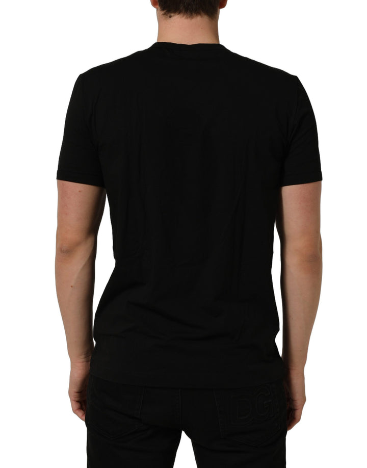Dolce &amp; Gabbana Black Crown Short Sleeved Henley Men T-shirt