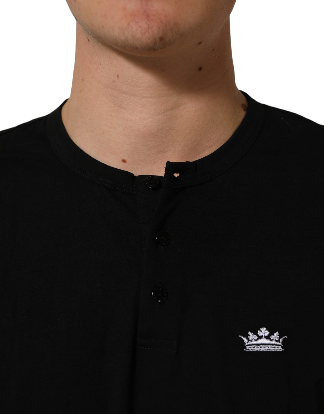 Dolce &amp; Gabbana Black Crown Short Sleeved Henley Men T-shirt