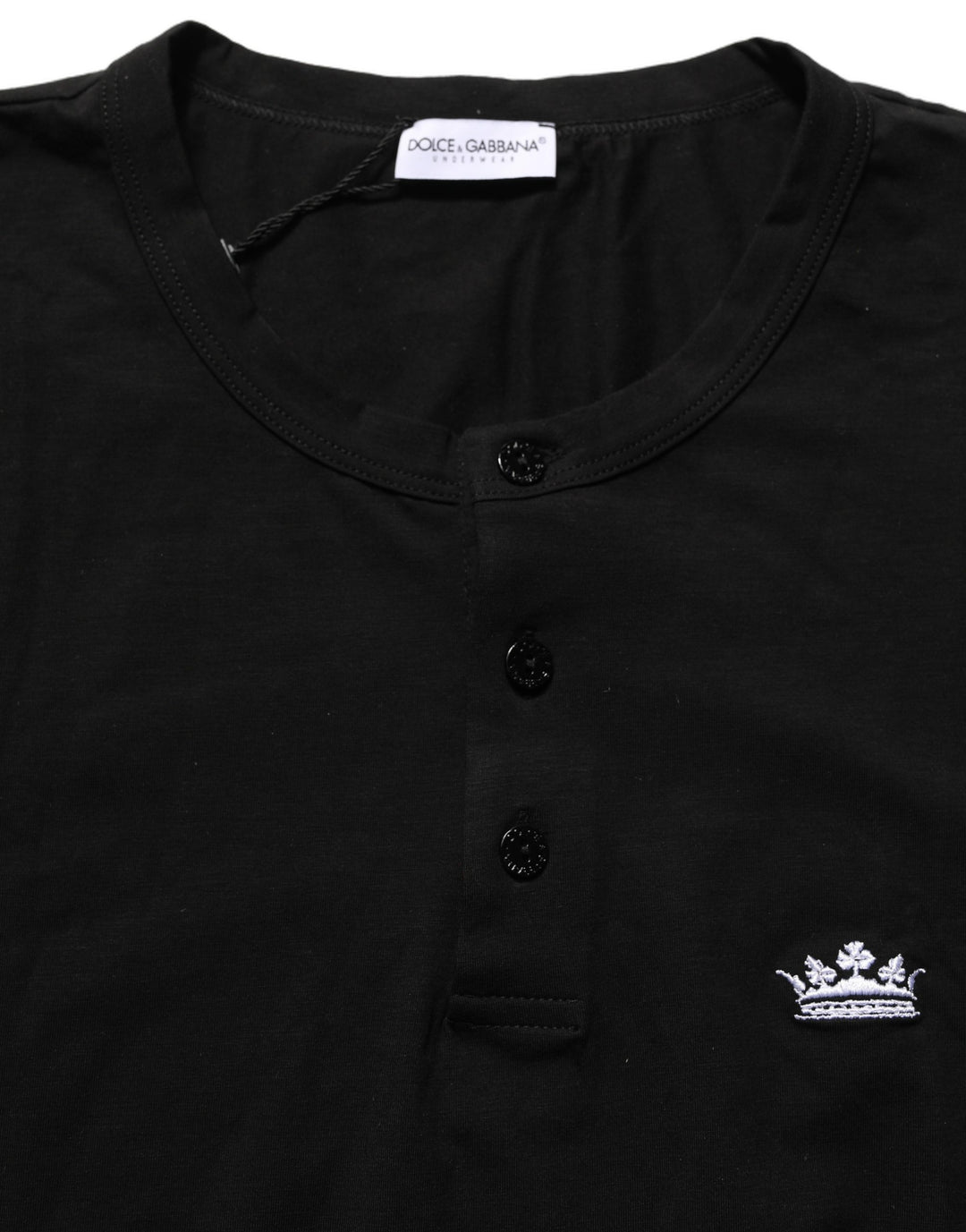 Dolce &amp; Gabbana Black Crown Short Sleeved Henley Men T-shirt