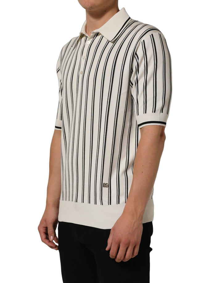 Dolce &amp; Gabbana White Black Stripe Collared Polo T-shirt