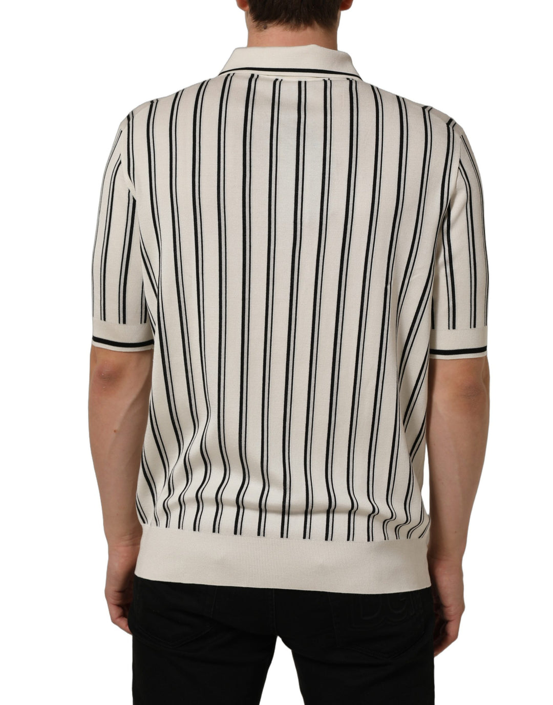 Dolce &amp; Gabbana White Black Stripe Collared Polo T-shirt