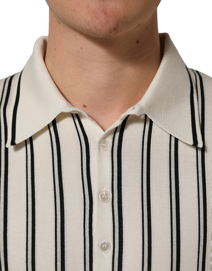 Dolce &amp; Gabbana White Black Stripe Collared Polo T-shirt