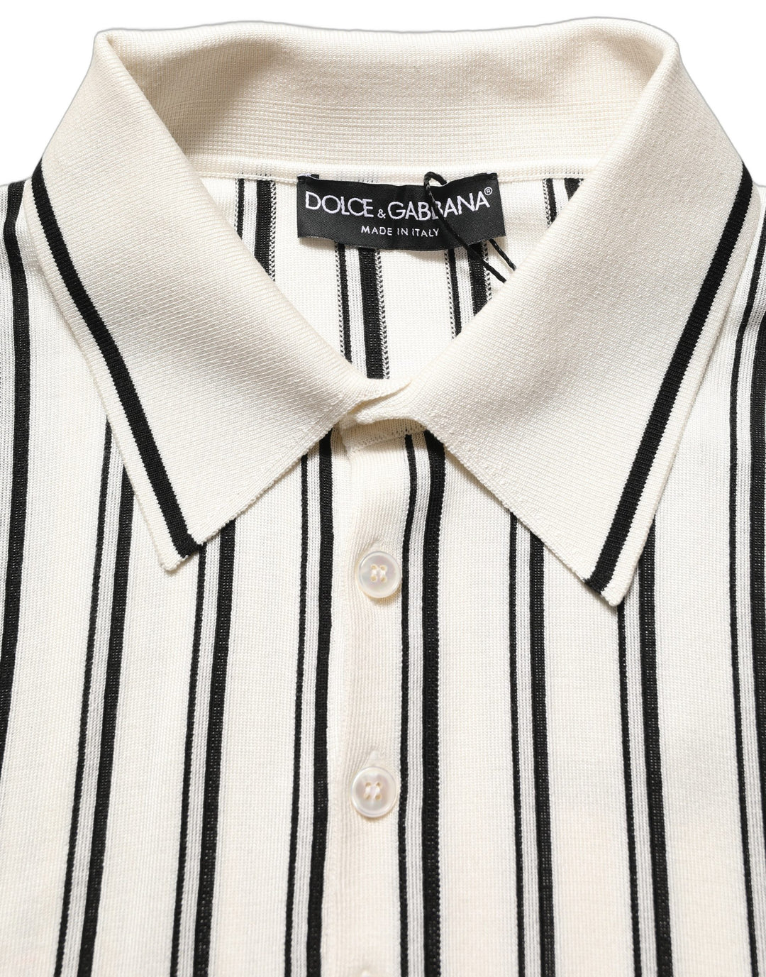 Dolce &amp; Gabbana White Black Stripe Collared Polo T-shirt
