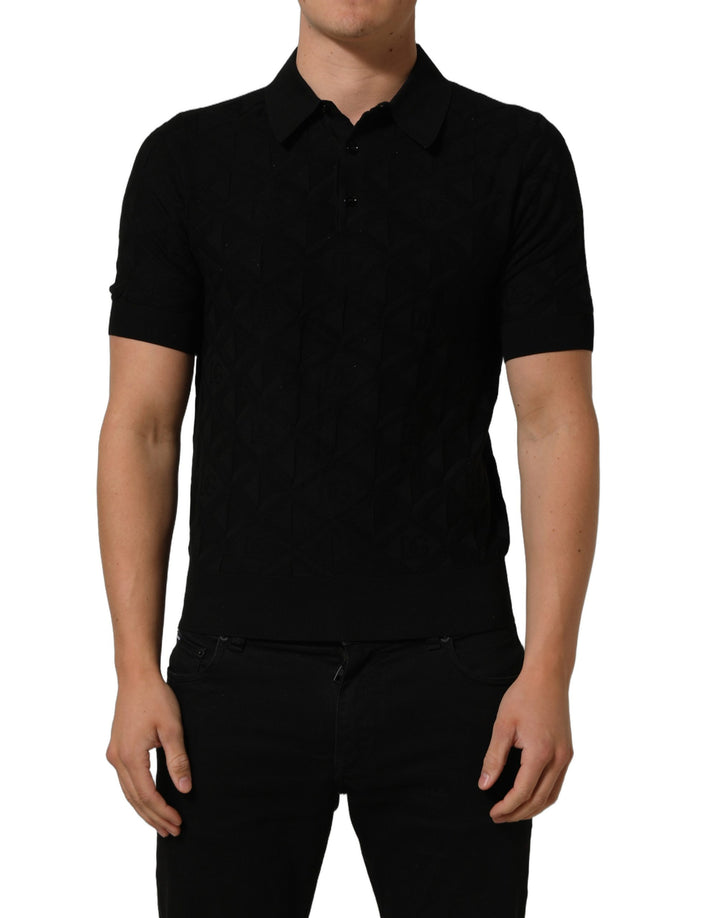 Dolce &amp; Gabbana Black Silk Short Sleeve Knit Polo T-shirt