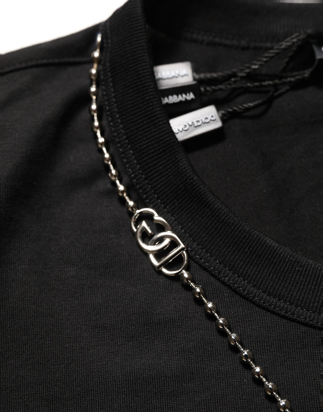 Dolce &amp; Gabbana Black Dog Tag Short Sleeve CrewNeck T-shirt
