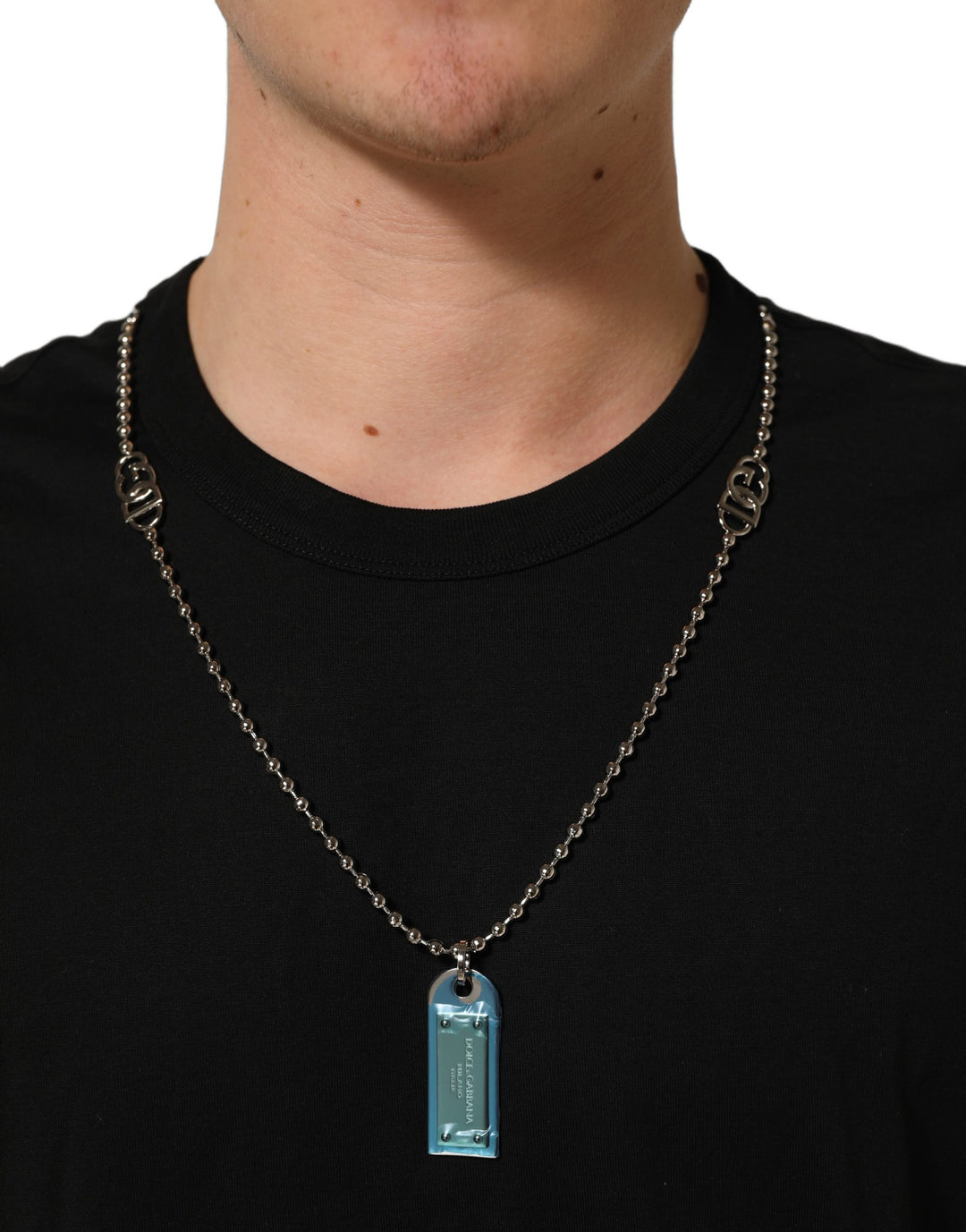 Dolce &amp; Gabbana Black Dog Tag Short Sleeve CrewNeck T-shirt
