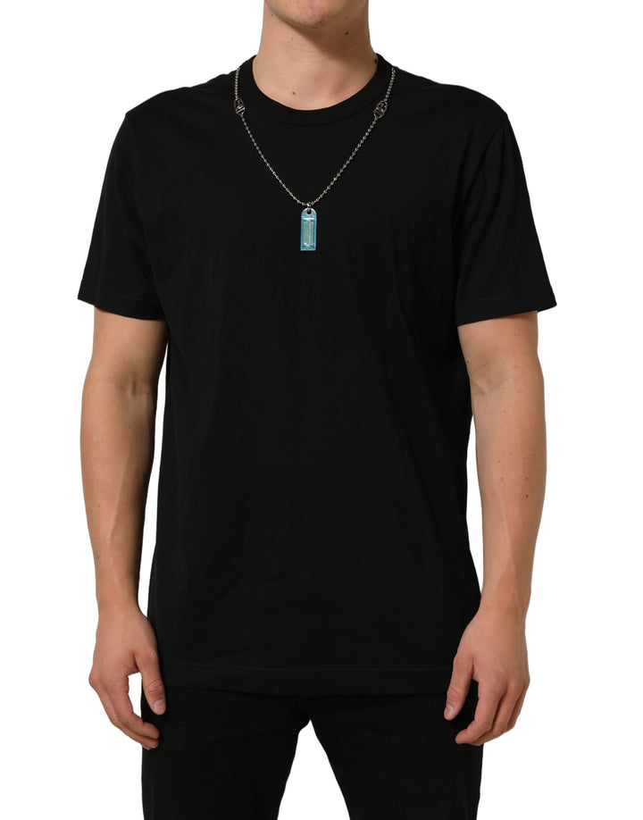 Dolce &amp; Gabbana Black Dog Tag Short Sleeve CrewNeck T-shirt