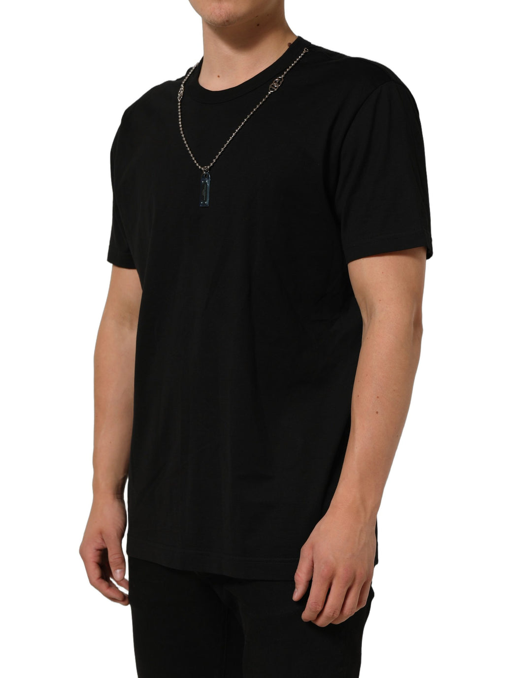 Dolce &amp; Gabbana Black Dog Tag Short Sleeve CrewNeck T-shirt