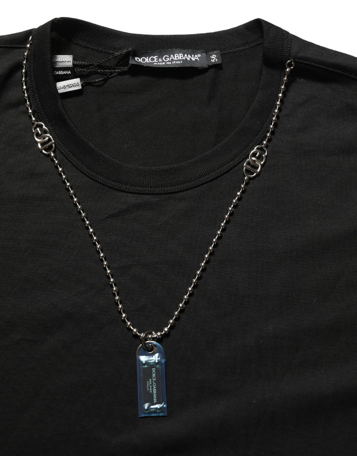 Dolce &amp; Gabbana Black Dog Tag Short Sleeve CrewNeck T-shirt
