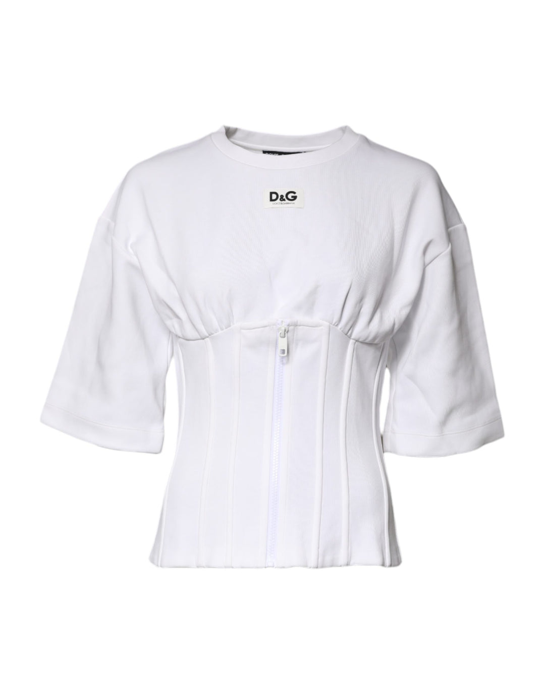 Dolce &amp; Gabbana White Cotton Blend Corset Style Blouse Top