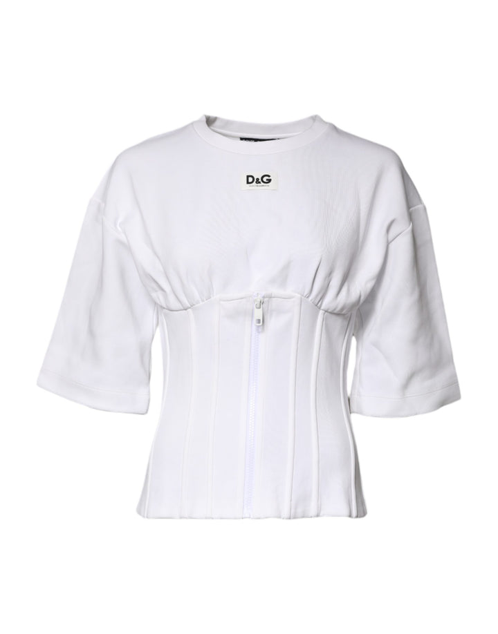 Dolce &amp; Gabbana White Cotton Blend Corset Style Blouse Top