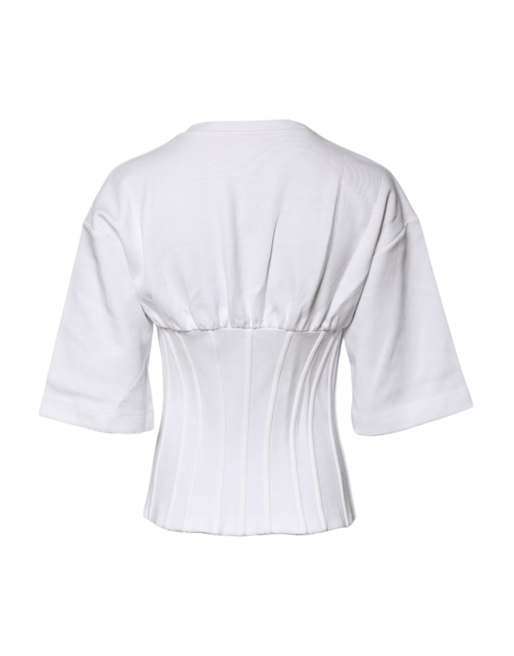 Dolce &amp; Gabbana White Cotton Blend Corset Style Blouse Top