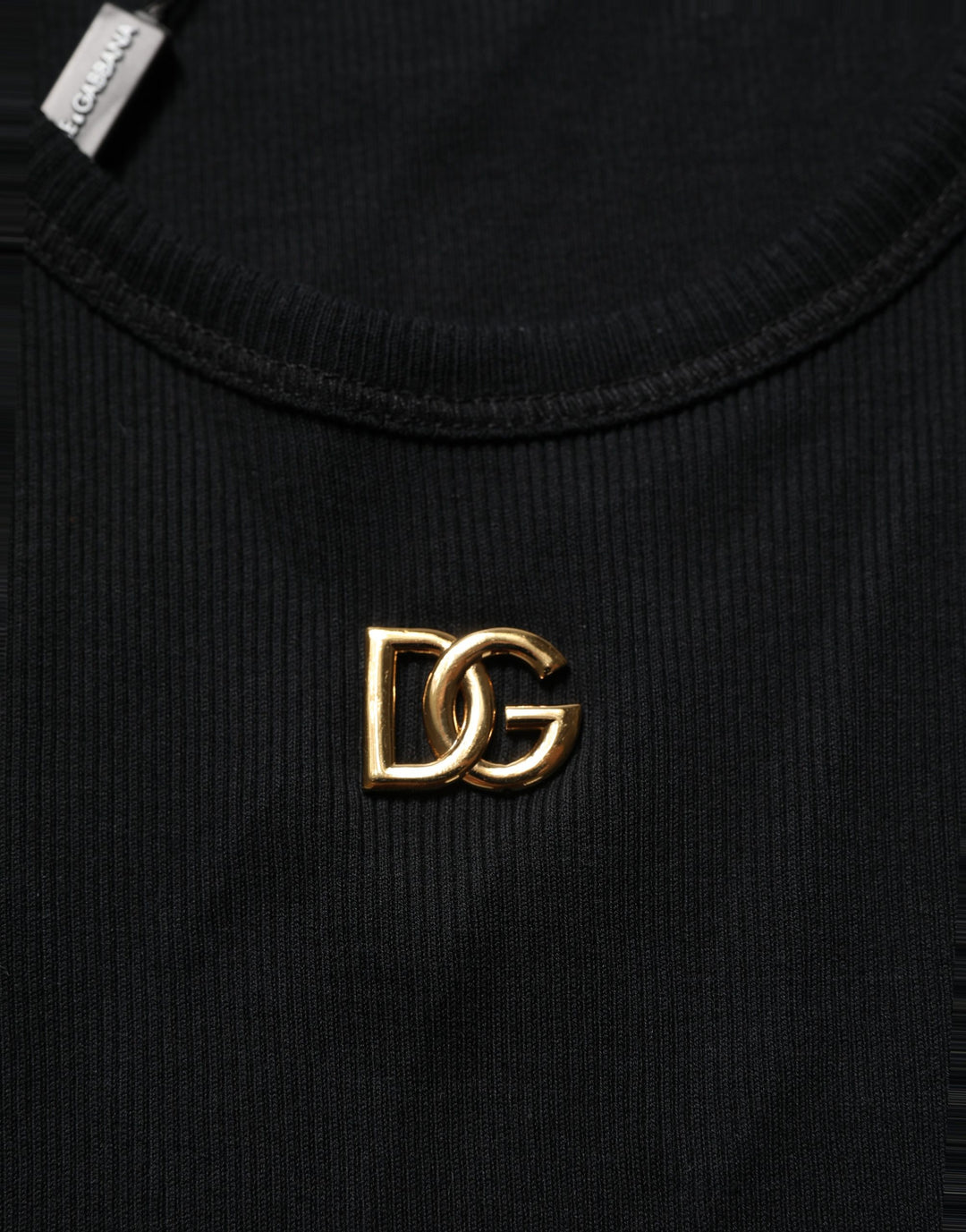 Dolce &amp; Gabbana Black DG Logo Cotton Ribbed Tank Top T-shirt