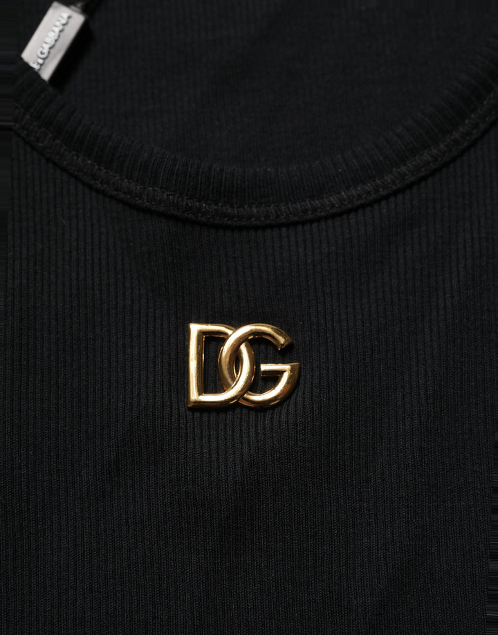 Dolce &amp; Gabbana Black DG Logo Cotton Ribbed Tank Top T-shirt