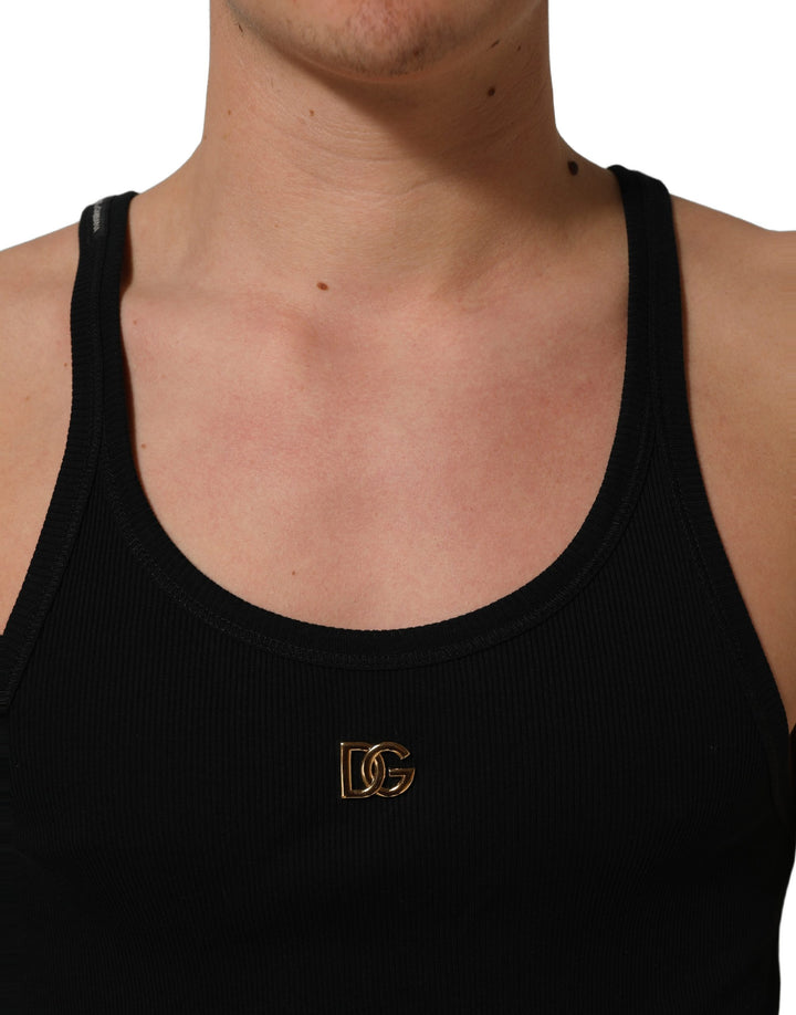 Dolce &amp; Gabbana Black DG Logo Cotton Ribbed Tank Top T-shirt