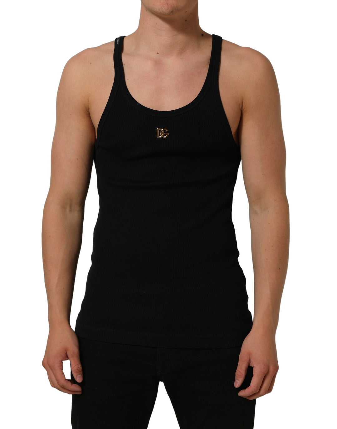 Dolce &amp; Gabbana Black DG Logo Cotton Ribbed Tank Top T-shirt